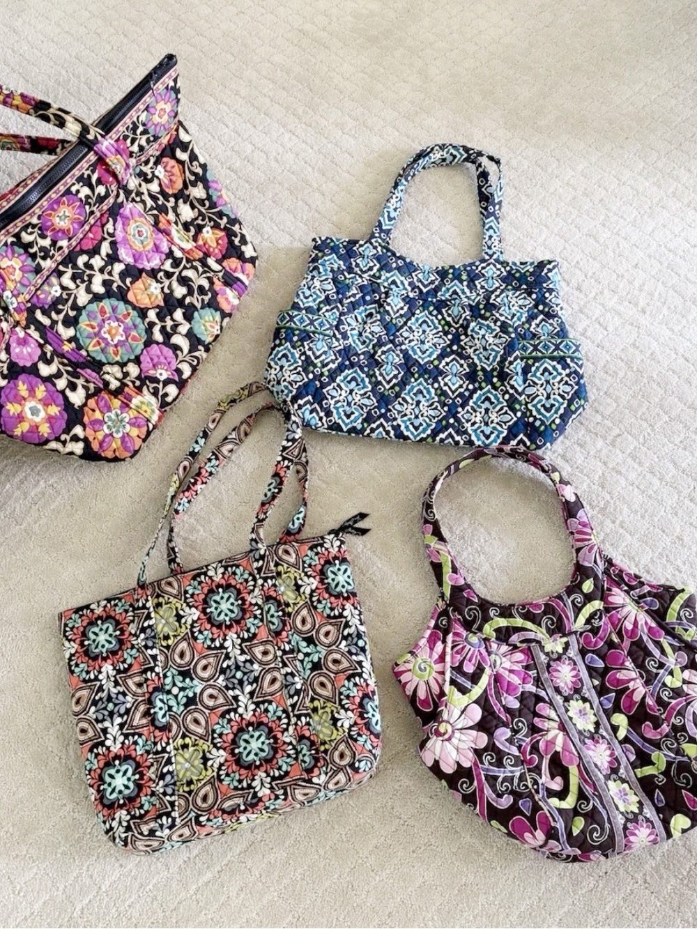 Vera Bradley Floral Quilted Tote Bags lot of 4 - Purple Multi
